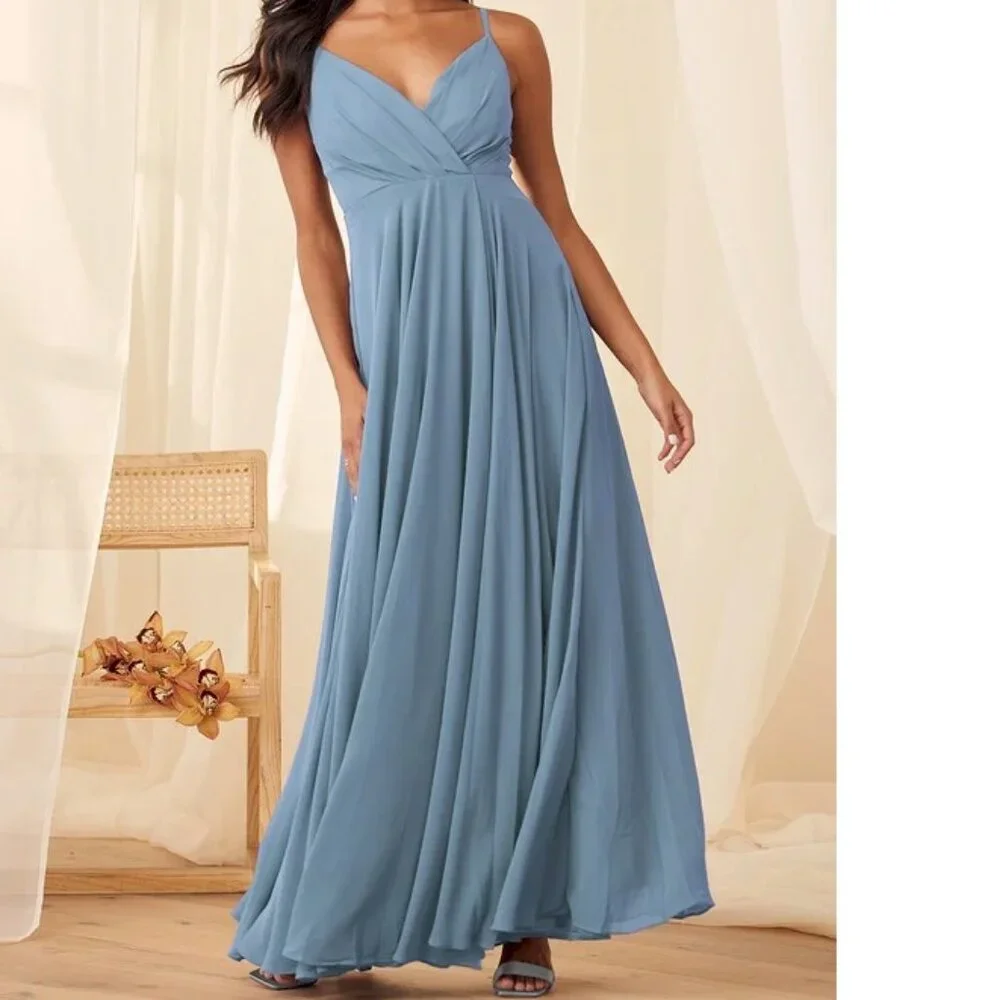 Lulus All About Love Slate Blue Maxi Dress Size Small NWOT